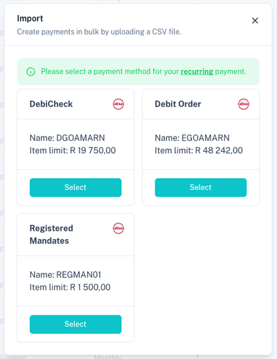 Select Import Payment Method