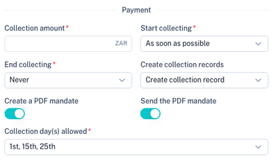 Debit Order Fields