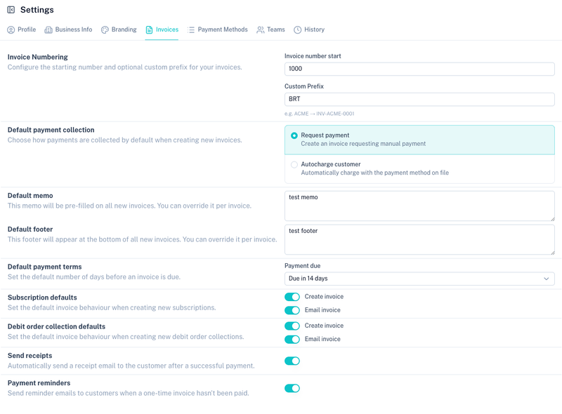 Invoice Settings
