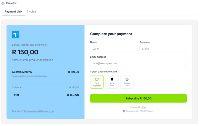Payment Form Preview